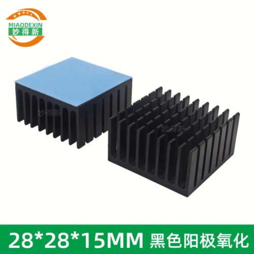 IC / MOSFET Heat Sink 28 × 28 × 15 mm — with Thermal Tape, Black Anodized - aluminum heat sink, wholesale from MX Heatsink