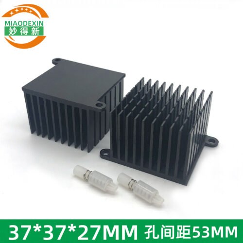 Aluminum Heat Sink 37 × 37 × 27 mm — Black Anodized, with Mounting Holes - aluminum heat sink, wholesale from MX Heatsink
