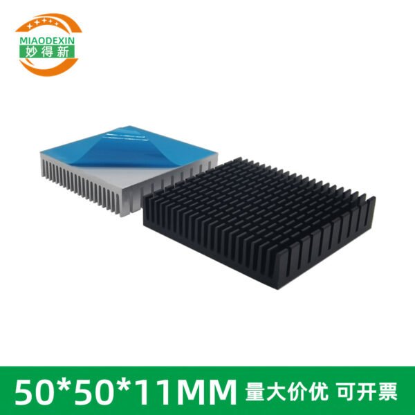 Aluminum Heat Sink 50 × 50 × 11 mm — with Thermal Tape, Black Anodized, Dense Fins - aluminum heat sink, wholesale from MX Heatsink